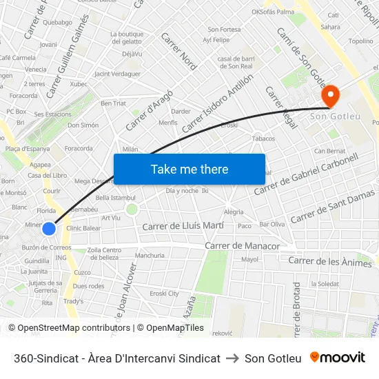 360-Sindicat - Àrea D'Intercanvi Sindicat to Son Gotleu map