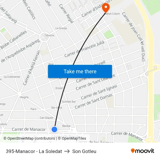395-Manacor - La Soledat to Son Gotleu map