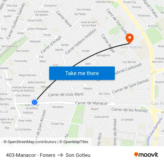 403-Manacor - Foners to Son Gotleu map