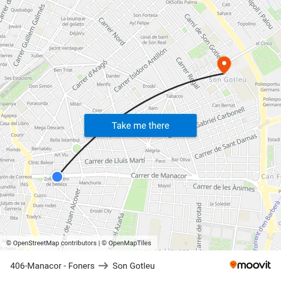 406-Manacor - Foners to Son Gotleu map