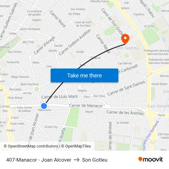 407-Manacor - Joan Alcover to Son Gotleu map