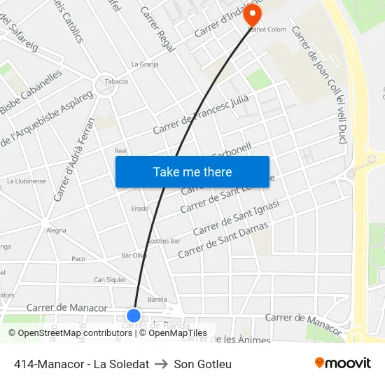 414-Manacor - La Soledat to Son Gotleu map