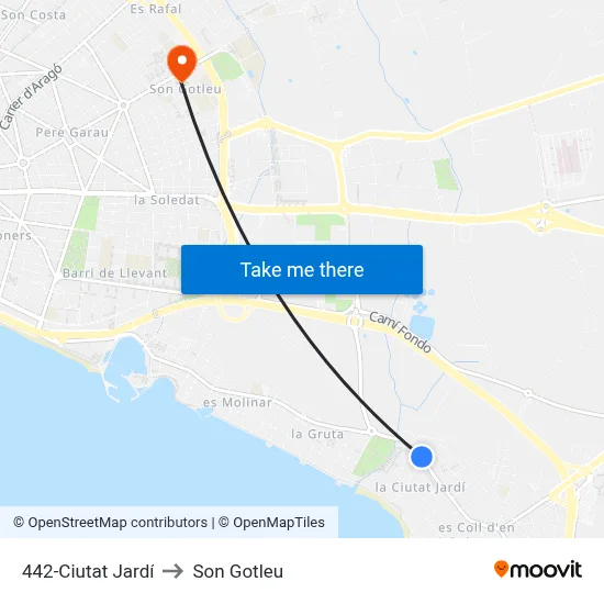 442-Ciutat Jardí to Son Gotleu map