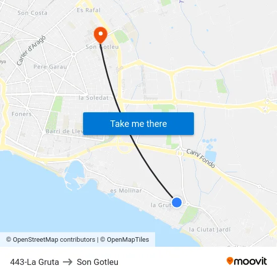 443-La Gruta to Son Gotleu map