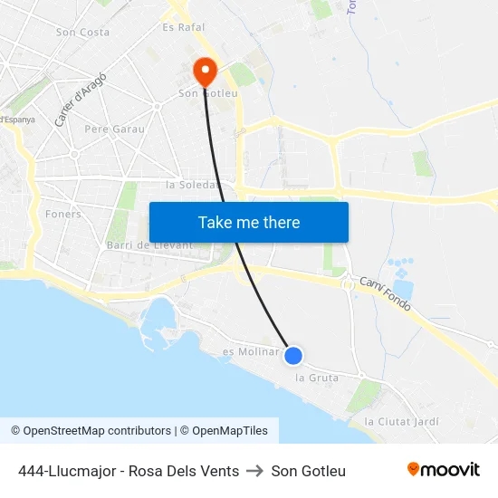 444-Llucmajor - Rosa Dels Vents to Son Gotleu map