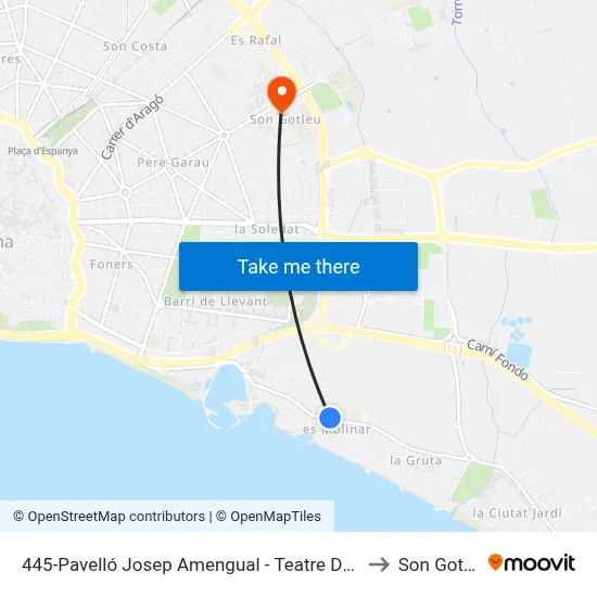 445-Pavelló Josep Amengual - Teatre Del Mar to Son Gotleu map
