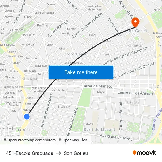 451-Escola Graduada to Son Gotleu map