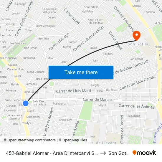 452-Gabriel Alomar - Àrea D'Intercanvi Sindicat to Son Gotleu map