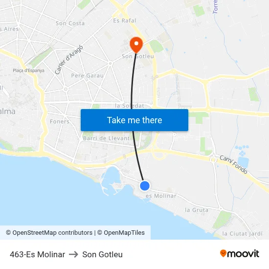 463-Es Molinar to Son Gotleu map