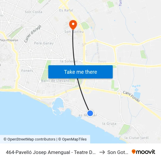464-Pavelló Josep Amengual - Teatre Del Mar to Son Gotleu map