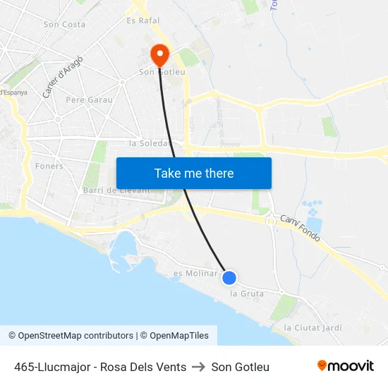 465-Llucmajor - Rosa Dels Vents to Son Gotleu map