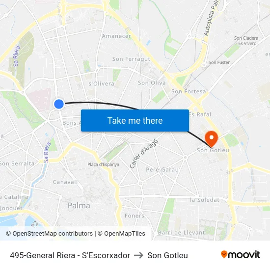 495-General Riera - S'Escorxador to Son Gotleu map