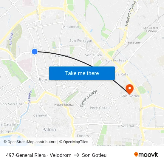 497-General Riera - Velodrom to Son Gotleu map