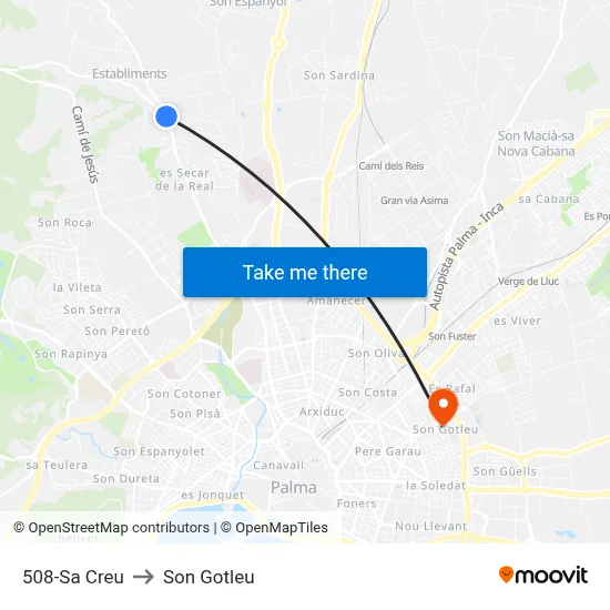508-Sa Creu to Son Gotleu map