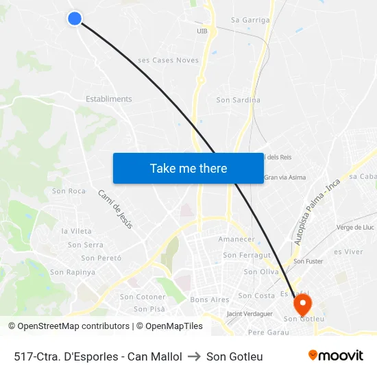 517-Ctra. D'Esporles - Can Mallol to Son Gotleu map