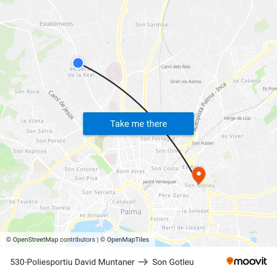 530-Poliesportiu David Muntaner to Son Gotleu map