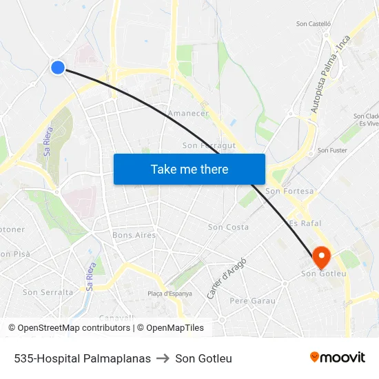 535-Hospital Palmaplanas to Son Gotleu map