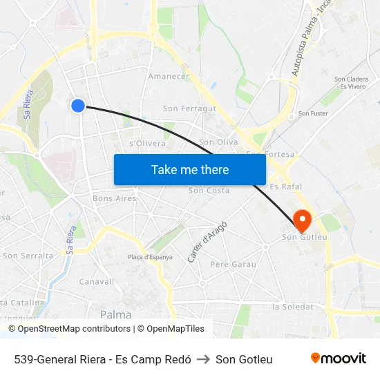 539-General Riera - Es Camp Redó to Son Gotleu map