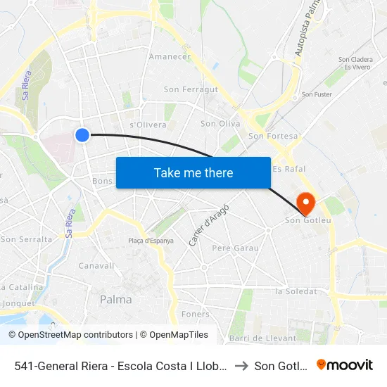 541-General Riera - Escola Costa I Llobera to Son Gotleu map