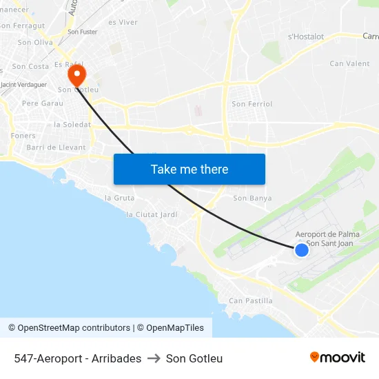 547-Aeroport - Arribades to Son Gotleu map