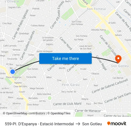 559-Pl. D'Espanya - Estació Intermodal to Son Gotleu map