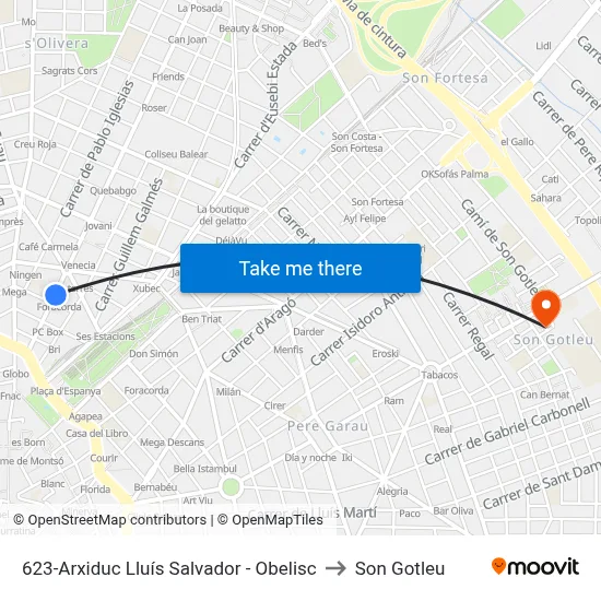 623-Arxiduc Lluís Salvador - Obelisc to Son Gotleu map