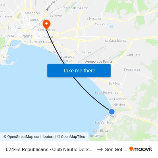 624-Es Republicans - Club Nautic De S'Arenal to Son Gotleu map
