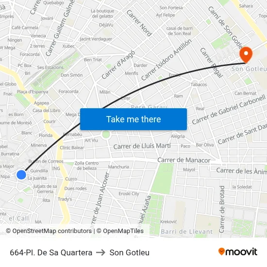664-Pl. De Sa Quartera to Son Gotleu map