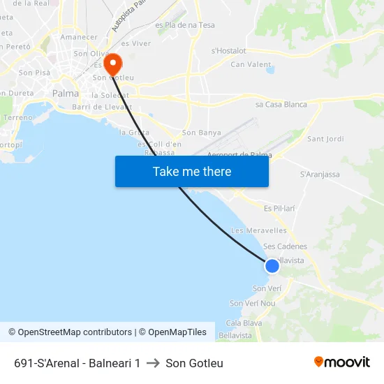 691-S'Arenal - Balneari 1 to Son Gotleu map