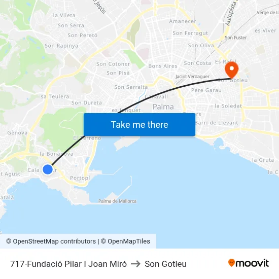 717-Fundació Pilar I Joan Miró to Son Gotleu map