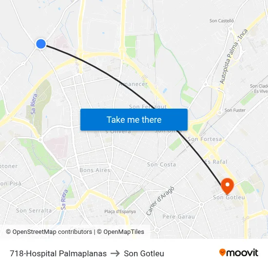 718-Hospital Palmaplanas to Son Gotleu map