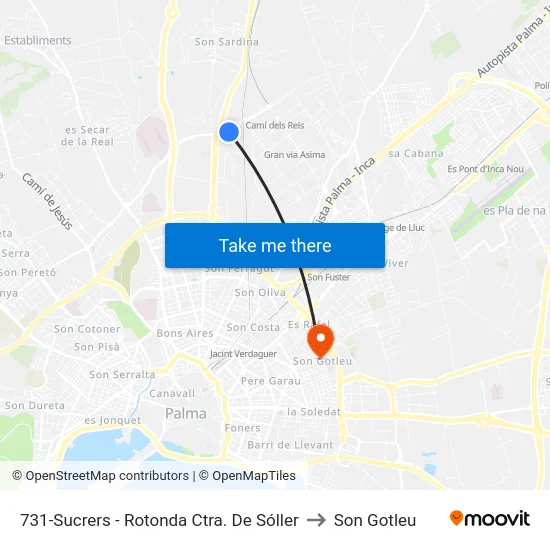 731-Sucrers - Rotonda Ctra. De Sóller to Son Gotleu map