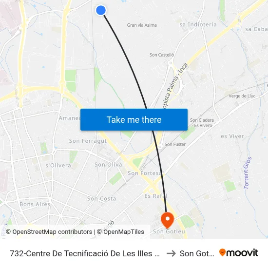 732-Centre De Tecnificació De Les Illes Balears to Son Gotleu map
