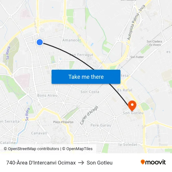 740-Àrea D'Intercanvi Ocimax to Son Gotleu map