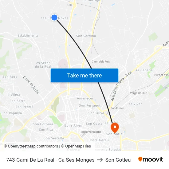 743-Camí De La Real - Ca Ses Monges to Son Gotleu map