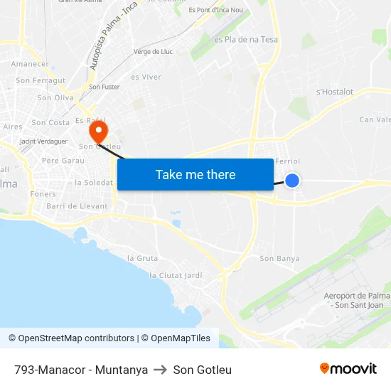 793-Manacor - Muntanya to Son Gotleu map