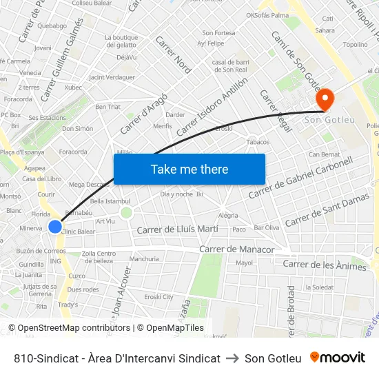 810-Sindicat - Àrea D'Intercanvi Sindicat to Son Gotleu map