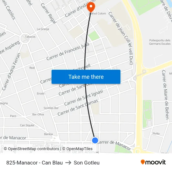 825-Manacor - Can Blau to Son Gotleu map