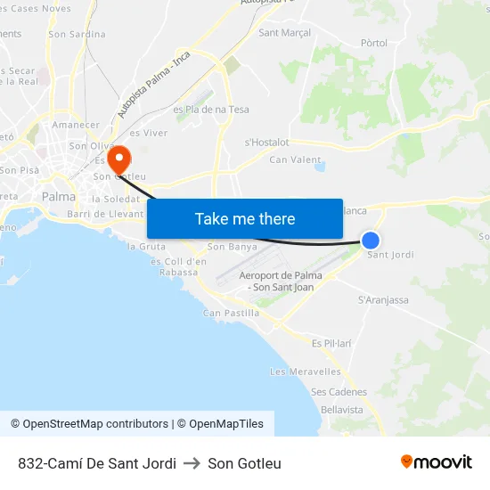 832-Camí De Sant Jordi to Son Gotleu map