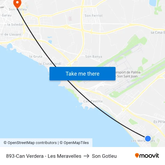 893-Can Verdera - Les Meravelles to Son Gotleu map