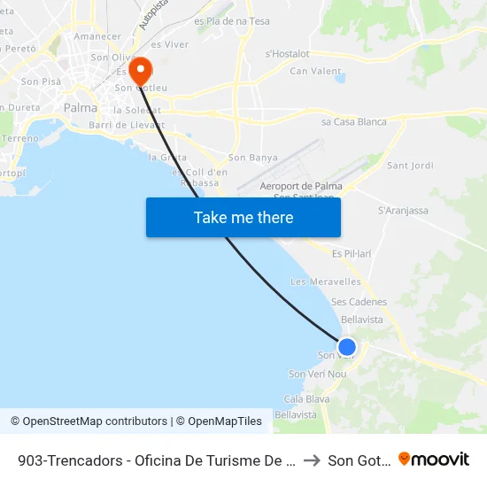 903-Trencadors - Oficina De Turisme De S'Arenal to Son Gotleu map