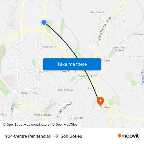 904-Centre Penitenciari to Son Gotleu map