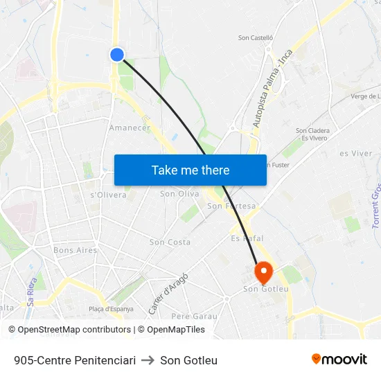 905-Centre Penitenciari to Son Gotleu map
