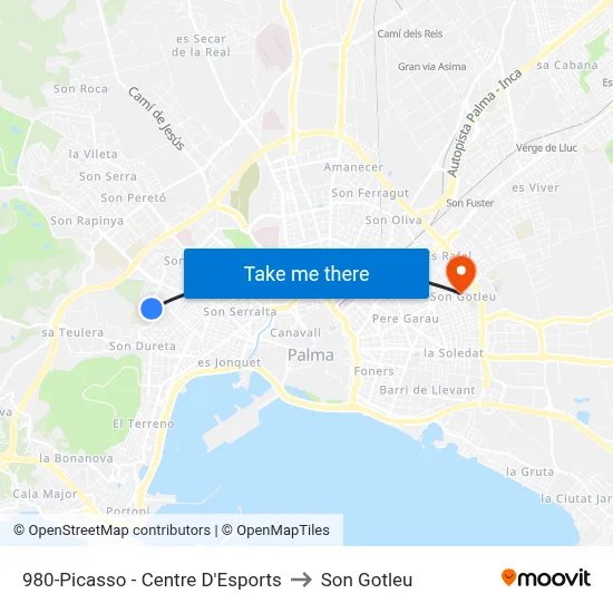 980-Picasso - Centre D'Esports to Son Gotleu map