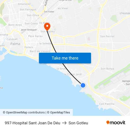 997-Hospital Sant Joan De Déu to Son Gotleu map