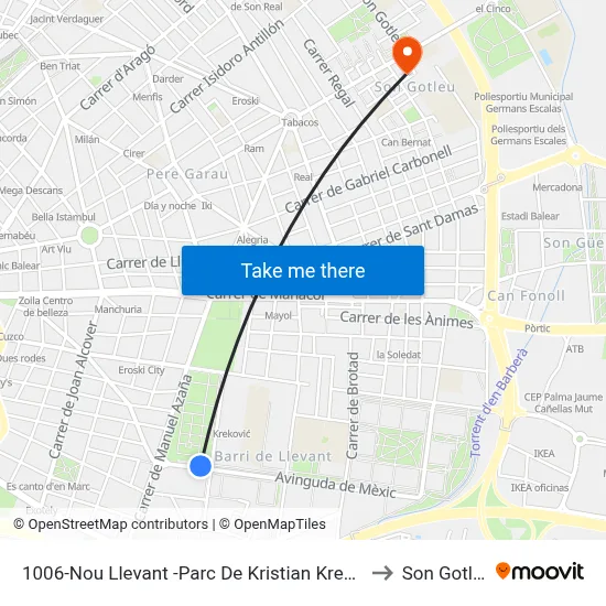 1006-Nou Llevant -Parc De Kristian Krekovic to Son Gotleu map