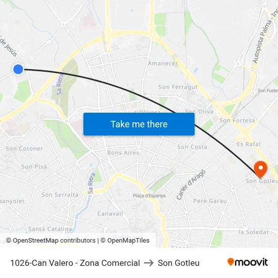 1026-Can Valero - Zona Comercial to Son Gotleu map
