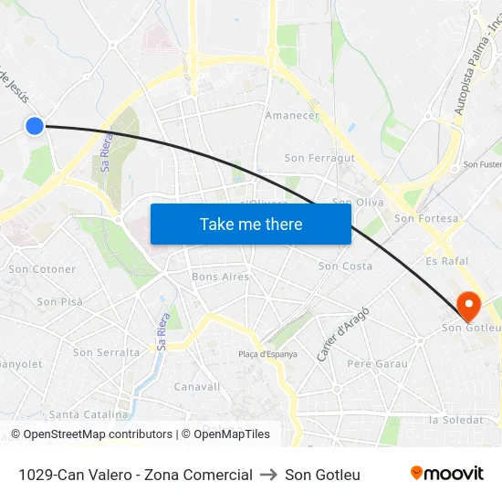 1029-Can Valero - Zona Comercial to Son Gotleu map