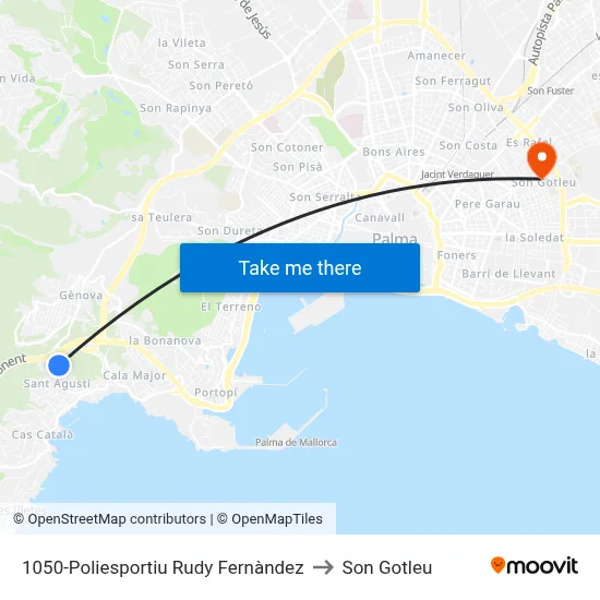 1050-Poliesportiu Rudy Fernàndez to Son Gotleu map