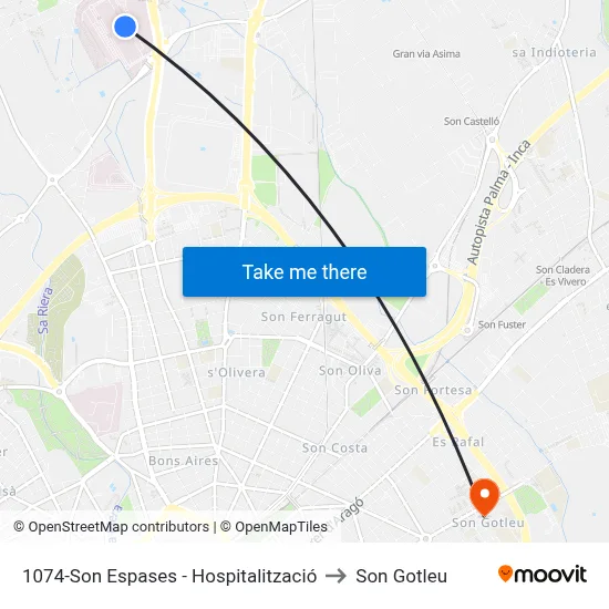 1074-Son Espases - Hospitalització to Son Gotleu map